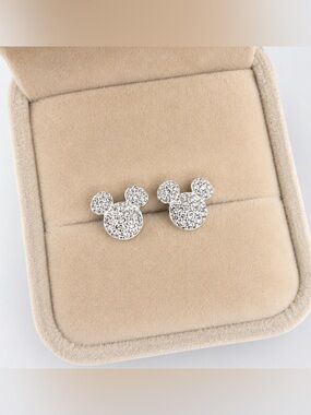 Disney Sterling Silver Mickey Mouse Earrings | S925 Crystal Mickey Stud Earrings